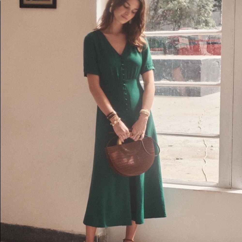 Sezane Sollie Green Dress FR 38 (US 6)